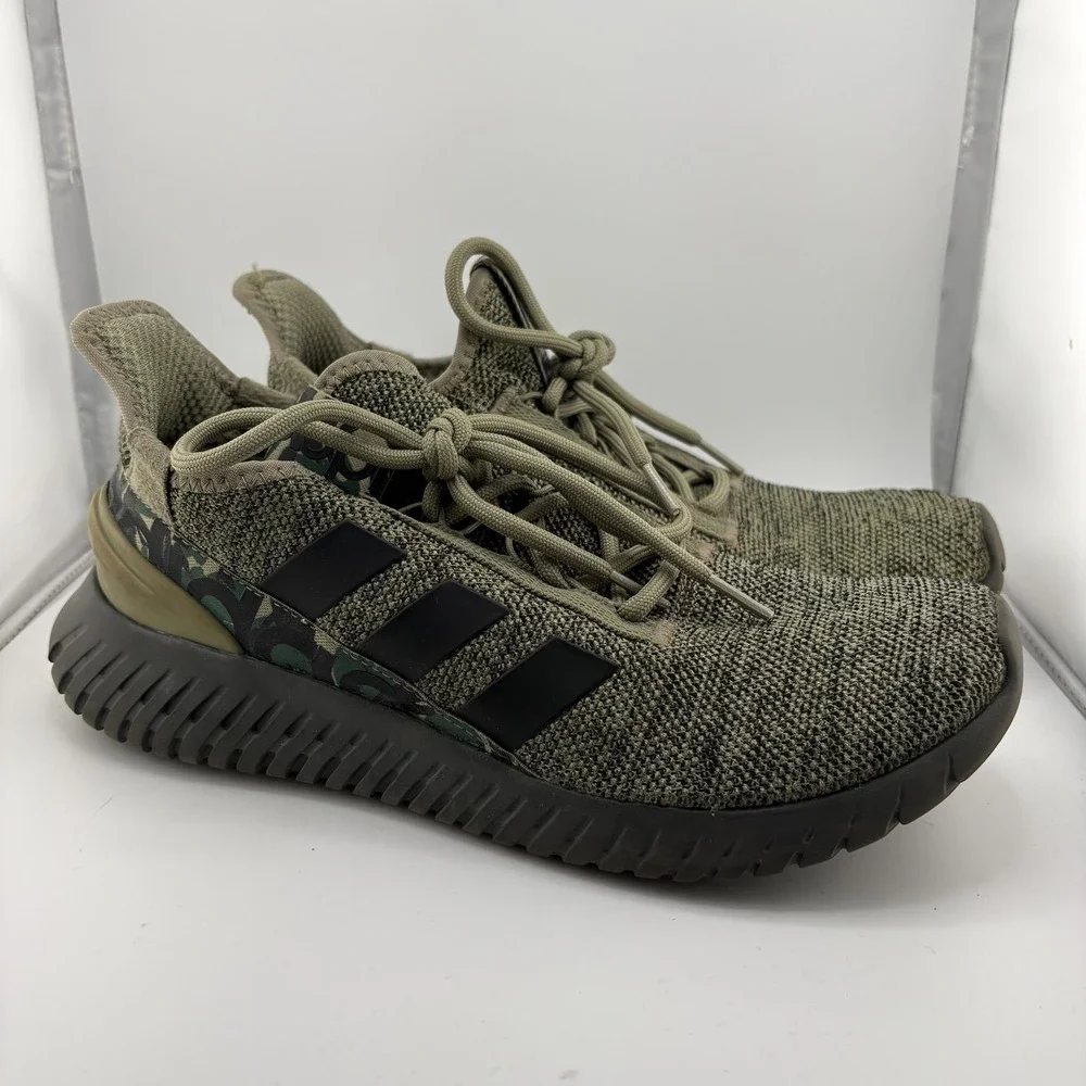 Adidas Kaptir 2.0 Cloudfoam Mens 10 Green Camo Knit Running Sneakers Athletic